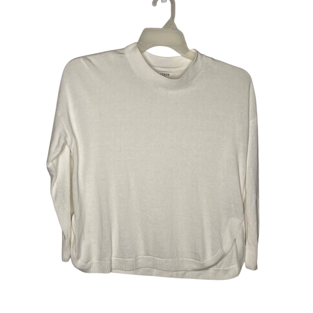 J. Crew Womens White Linen Blend Crewneck Pullover Sweater Size S Relaxed Fit